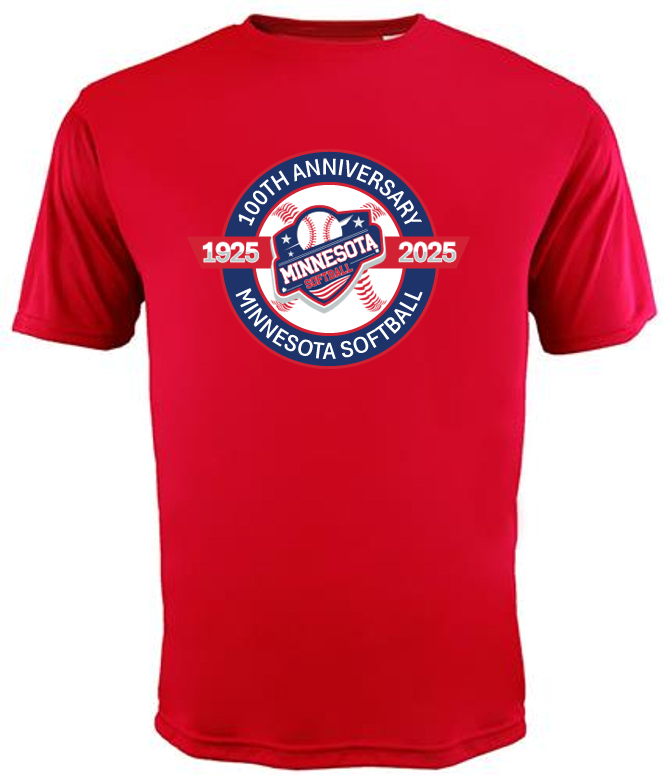 Minnesota Softball 100th Anniversary Dri-Fit T-Shirt (Red, White, or Navy)